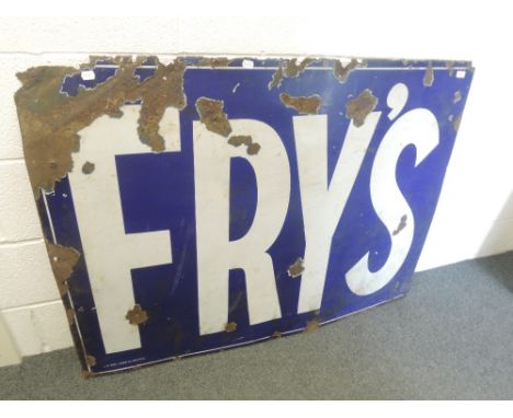 A large vintage tin plate enamel sign for Fry's cocoa and chocolate