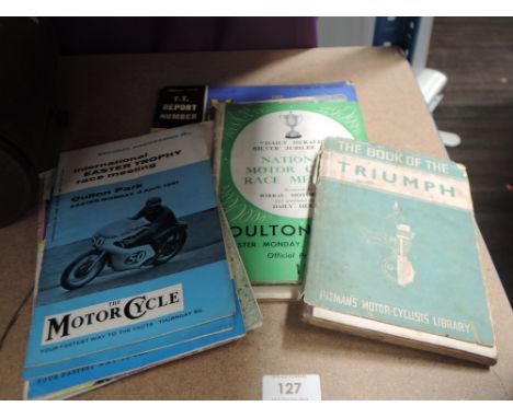 A selection of 1950's and later Motor Cycle programmes, magazines and book including 1954 TT official guide, programme and sc