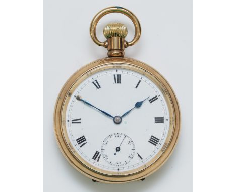 Record, a gold plated manual wind open face pocket watch, 15 jewel Swiss movement, engraved back cover dated 1949, 50mm, work