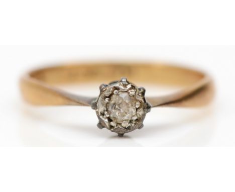 A 9ct gold and platinum old cut diamond single stone ring, L, 1.4gm 