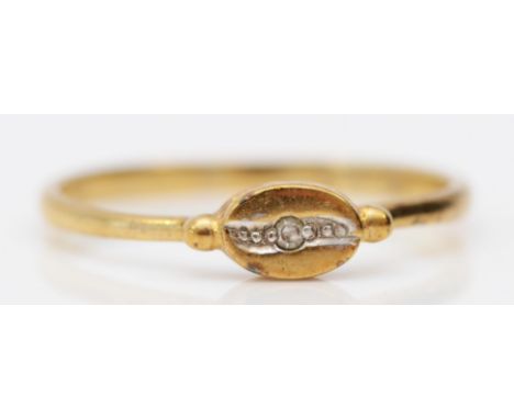 A 9ct gold and diamond ring, K, 0.8gm 