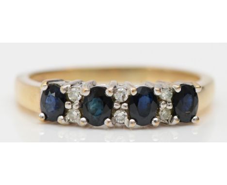 A 9ct gold sapphire and diamond ring, Q, 3gm 