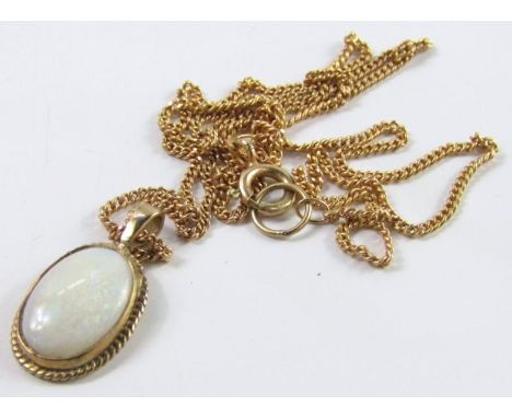 A 9ct gold set opal pendant, with 9ct gold thin chain necklet,  gross weight 14.1g.