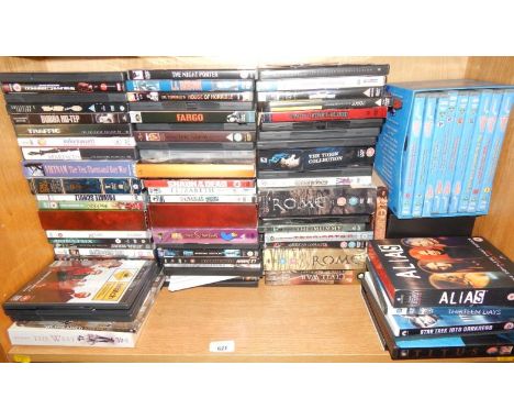 A quantity of DVDs, to include the Hammer Collection boxset, Thunderbirds boxset, First Blood, Shaun of the Dead etc.