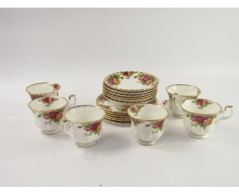 A Royal Albert porcelain part tea service, decorated in the Old Country Roses pattern, comprising six teacups, saucers and pl