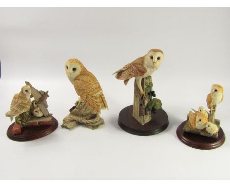 Four Border Fine Arts sculptures of owls, comprising, Barn owl, further Barn Owl, Barn Owl Family and Moonlight Portrait, (4)
