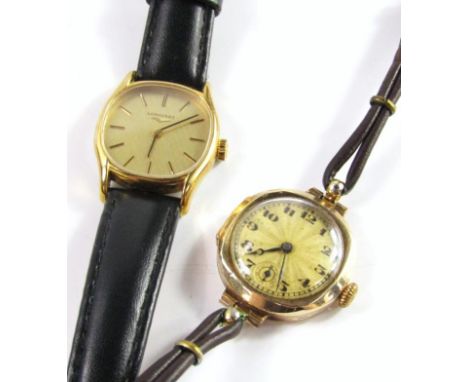 A Prim lady's 9ct gold circular cased wristwatch, engine turned champagne dial bearing Arabic numerals, subsidiary seconds di