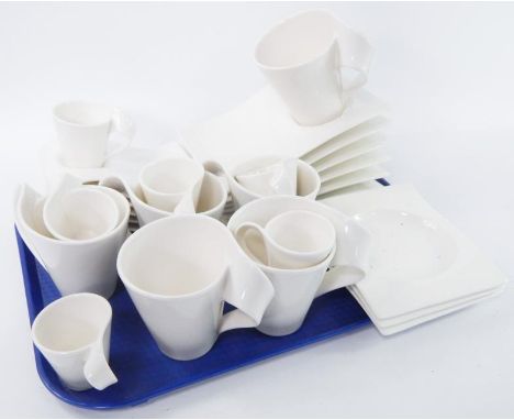 A Villeroy and Boch white glazed part tea and coffee service, of abstract form, comprising six tea cups and saucers, six coff