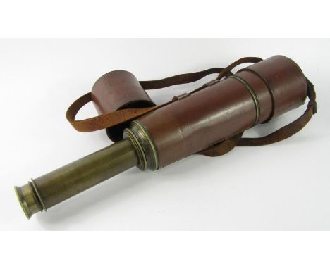A Broadhurst Clarkson & Co Ltd brass and leather bound six drawer telescope, circa 1913, 107.5cm long.