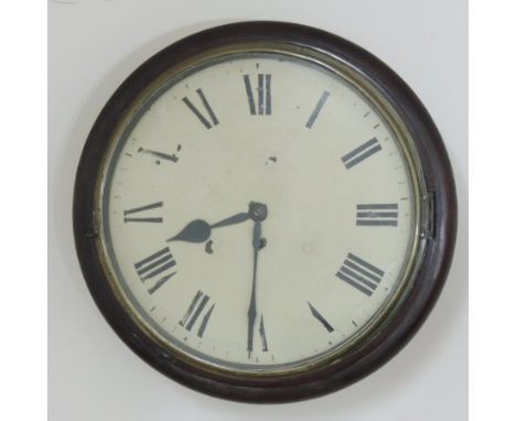 A 19th century mahogany cased dial clock, with a painted dial, 38cm diameter overall