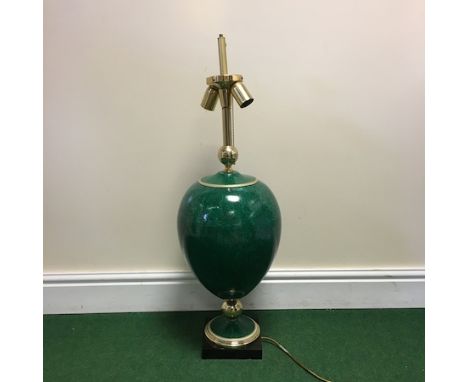 A 1980's Italian Mangani simulated malachite and brass mounted table lamp, 90cm high