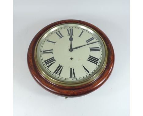 A late 19th century American Ansonia oak cased dial clock, with a painted dial, 40cm diameter