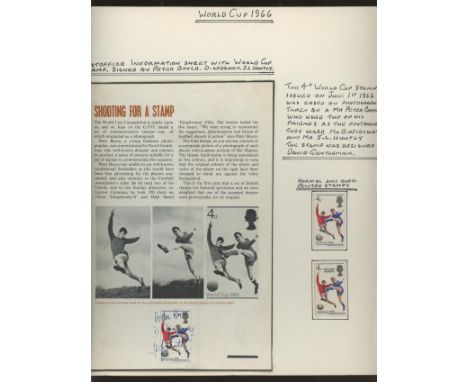 Football: 1966 World Cup 4d stamp stuck onto Post Office information sheet and signed by the two men shown on the stamp and t