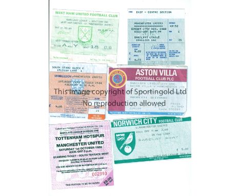 MANCHESTER UNITED   Tickets for away matches: 1988/9 Norwich City, slight tear, Aston Villa slight tear, Newcastle United, To