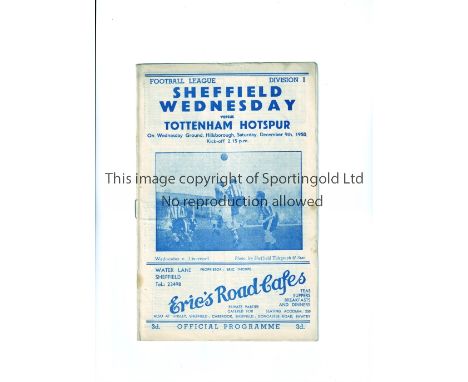 TOTTENHAM HOTSPUR / 1950-1 CHAMPIONSHIP SEASON    Programme for the away League match v Sheffield Wednesday 9/12/1950, slight