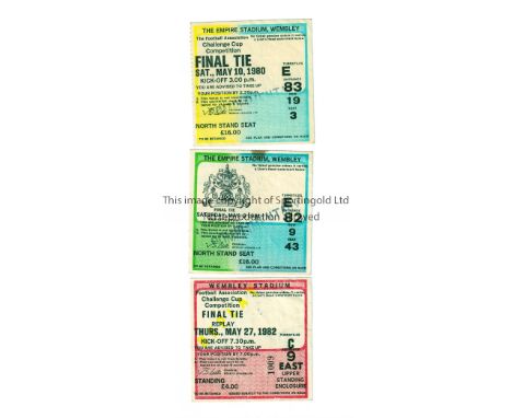 FA CUP FINAL TICKETS     Three tickets: 1980 Arsenal v West Ham United, 1981 Tottenham Hotspur v Manchester City, slightly ma