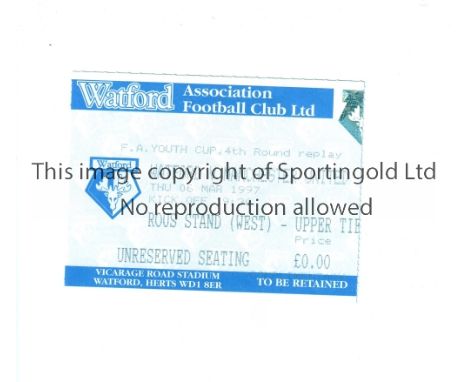 MANCHESTER UNITED    Ticket for the away FA Youth Cup 4th round replay v Watford 6/3/1997.     Generally good