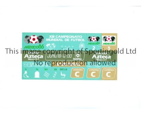 1986 WORLD CUP      Unused ticket for the first round tie, England v Paraguay 18/6/1986 at the Aztec Stadium. Staple holes on