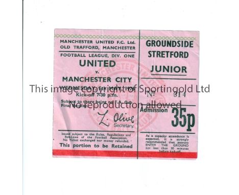 MANCHESTER UNITED     Ticket for the home League match v Manchester City 5/5/1976, vertical creases, slight staining  to back