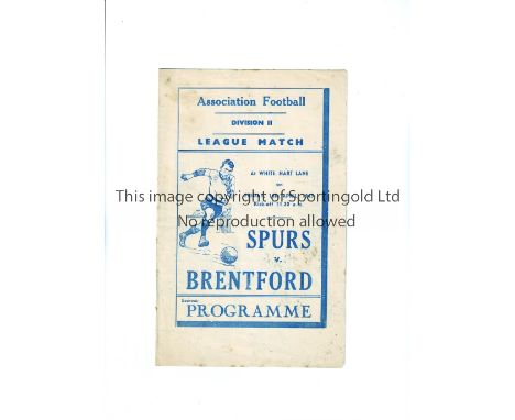 TOTTENHAM HOTSPUR      Pirate programme issued by Buick,  for the home league match v Brentford 15/4/1949, very slight marks 