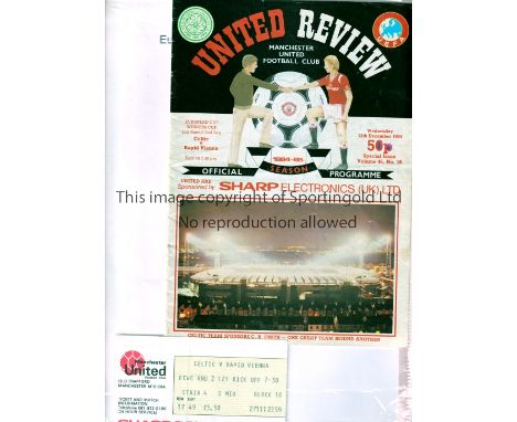 CELTIC V RAPID VIENNA 1984 AT OLD TRAFFORD     Programme and ticket for the European Cup Winners Cup tie at Manchester United