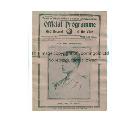 TOTTENHAM HOTSPUR    Programme for the home League match v Huddersfield Town 25/1/36. King Edward XIII pictured on the front 