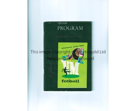 1958 WORLD CUP QUARTER-FINAL / BRAZIL V WALES     Programme for the match at Gothenburg, Sweden, 19/6/1958, Pele scored the o