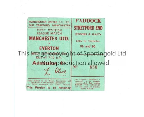MANCHESTER UNITED      Ticket for the home League match v Everton 2/9/1970, vertical creases,  slight wear to back where it h