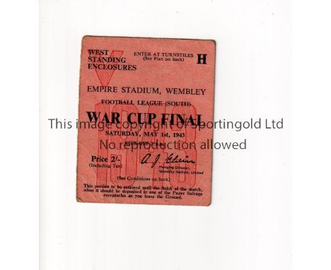 1943 FL SOUTH WAR CUP FINAL / ARSENAL V CHARLTON ATHLETIC      Ticket for the match at Wembley 1/5/1943.     Generally good