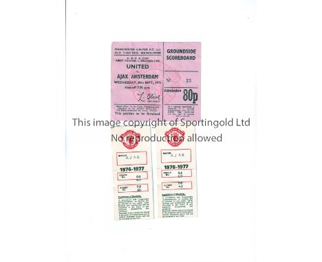 MANCHESTER UNITED   Ticket for the home match against Ajax on 29/9/76, plus two coach tickets for the match both with the Man