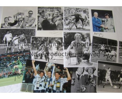 FOOTBALL AUTOGRAPHS      Twelve signed photos, the largest is 12" X 8" including 9 X B/W of Andy Gray of Everton, Dave Mackay