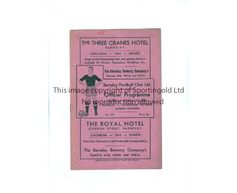 TOTTENHAM HOTSPUR      Programme for the away League match v Barnsley 18/3/1950, horizontal crease, writing in coloured penci