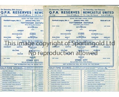 TOTTENHAM HOTSPUR      Two home programmes v Stoke City 19/1/1952. One is a scarce sprint programme which has 2 team pages in