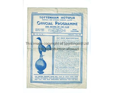 TOTTENHAM HOTSPUR       Programme for the home Combination Cup tie v Charlton Athletic 14/2/48, folded and slightly worn.    