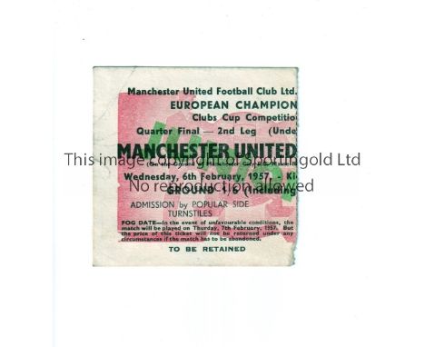 MANCHESTER UNITED     Ticket for the home European Cup Quarter-Final 2nd leg played at Manchester City F.C. v Athletic Bilbao