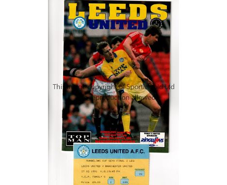 1990/1 LEAGUE CUP SEMI-FINAL / LEEDS UNITED V MANCHESTER UNITED     Programme and ticket for the 2nd Leg at Leeds 24/2/1991