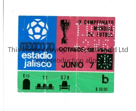 1970 WORLD CUP / ENGLAND V BRAZIL      Ticket for the World Cup Finals during the 1st Phase Group C at Estadio Jalisco in Mex