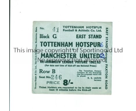 MANCHESTER UNITED V TOTTENHAM HOTSPUR 1962        Ticket for the re-arranged League match at Tottenham 24/10/1962, vertical c