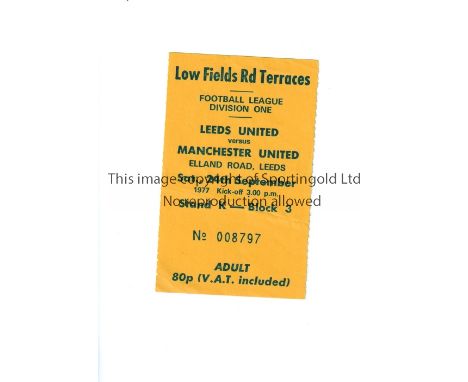 MANCHESTER UNITED     Ticket for the away League match v Leeds United 24/9/1977, slightly creased.     Generally good