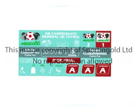 1986 WORLD CUP      Unused ticket for Argentina v Uruguay 16/6/1986 at the Cuauhtemoc Stadium. Staple holes on the left.   Ge