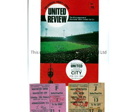 MANCHESTER UNITED    Programme and ticket for the home postponed match v Manchester City scheduled for 10/2/1968, vertical cr