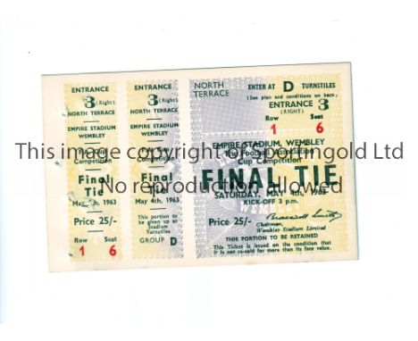 1963 FA CUP FINAL / MANCHESTER UNITED V LEICESTER CITY / TICKET WITH ORIGINAL DATE      Tickets for the match were over stamp