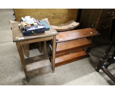 A walnut two tier occasional table and a Victorian mahogany hanging book shelf