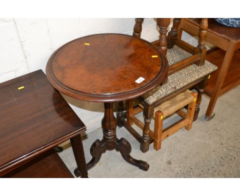 A Victorian and walnut circular occasional table on carved tripod base