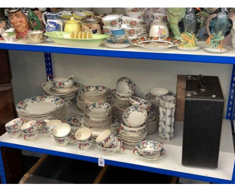 Large Royal Cauldon 'Victoria' dinner and tea service, pair Victorian hand painted glass vases, Chinese vase and Remington Vi