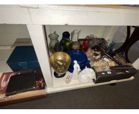 Crystal and other glass, Lilliput Lane cottages, kitchen scales, police truncheon, Royal Doulton Patricia, etc.