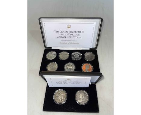 The QEII United Kingdom crown collection inc four silver proof coins and The Queen Victoria Jubilee Head and Old Head silver 