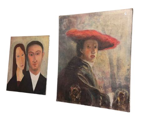 Two unframed portrait oils on canvas.