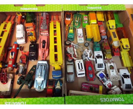 Two boxes of diecast model motor vehicles, predominantly Dinky, Corgi and Matchbox (playworn) (2)