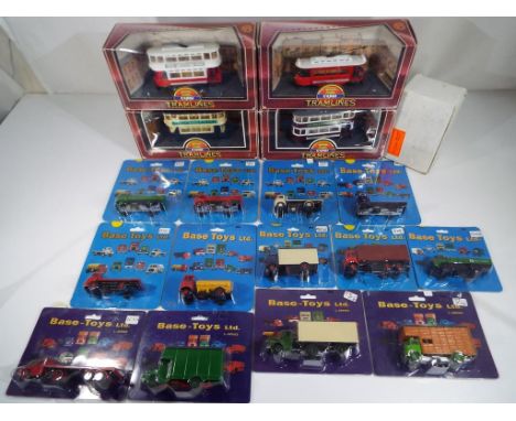 Four Corgi Tramlines diecast models, mint in window boxes and thirteen Base Toys 1:76 scale diecast models mint in blister pa